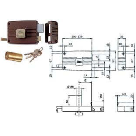 Serratura da portoncino c/ pom. int. caten. e scr. cil. fisso 411/412 - Specifiche: mm 60 SX 3 mandate (412603)