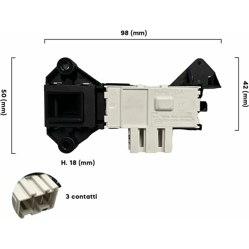 Image of Elettroserratura Microritardatore per Lavatrice Whirlpool Ignis Indesit Ariston, Numero Contatti 3, Dimensioni 98x50 (mm), modelli Compatibili awm