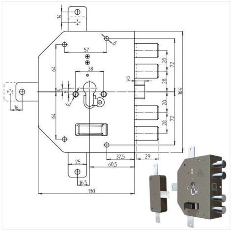 Serratura di Sicurezza Quintuplice con Cilindro Sx Modello 2350PE Cr