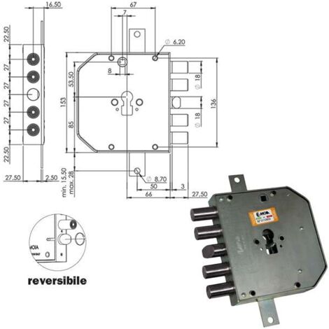 Serratura di Sicurezza Triplice con Cilindro E63 Res654/270 Moia per Porta Blindata
