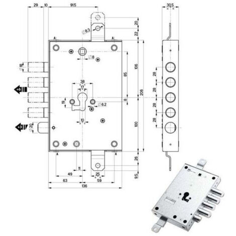 Serratura di Sicurezza Triplice Destra 89857 Mottura