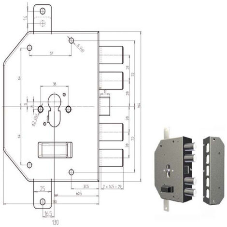 Serratura di Sicurezza Triplice Sx con Cilindro 2250 Pen Cr