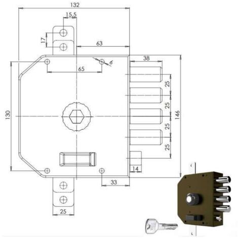 Serratura di Sicurezza Triplice Sx con Pompa da 3250 MC in Acciaio Cr