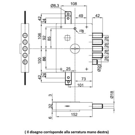 Dierre Serratura Porta Blindata Scrocco 4 catenacci Ent. 70 mm Dx