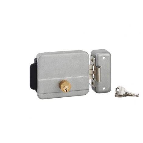 Serratura elettrica per porta o cancello, asse 60mm, cilindro 50mm, reversibile, grigia, 3 chiavi - THIRARD