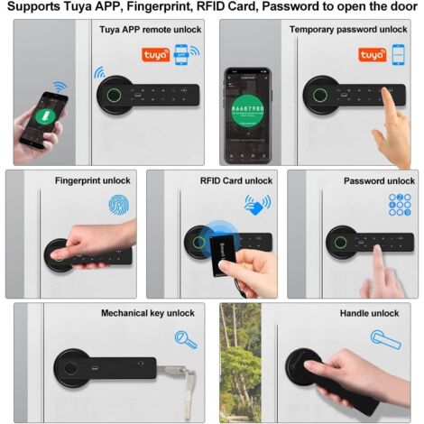 Serratura elettronica intelligente Tuya Wi-Fi con impronta digitale biometrica, scheda RFID da 13,56 MHz, telecomando APP senza chiave, maniglia per serratura porta 5 in 1