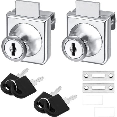 Serratura in lega di zinco per porte in vetro, set da 2, serratura per vetrine, chiavistelli di sicurezza per porte in vetro da 5 a 8 mm di spessore, chiave singola, installazione senza foratura.