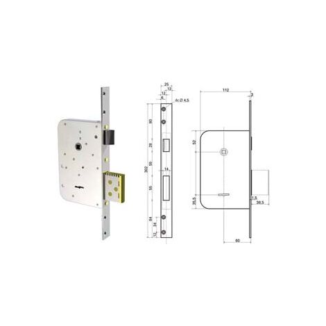 SERRATURA INFILARE C/SCROCCO D.MAPPA REVERSIBILE 5000  chiave mm.72 (500001)    CR
