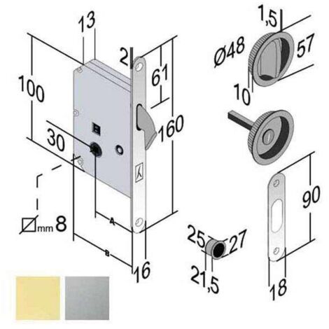 Serratura Infilare Legno Scorrevoli E50 Bagno Cromo satinato Bon Gb