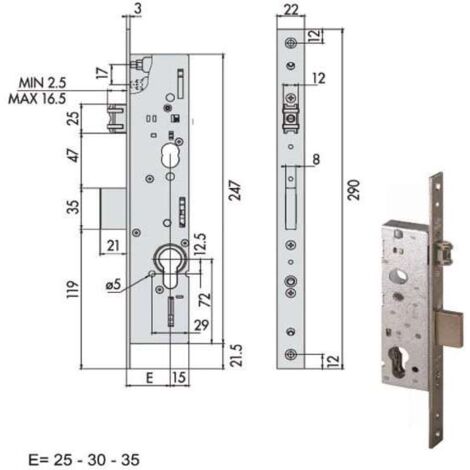 Serratura Infilare Montanti per Alluminio 49250-35-0 Cisa