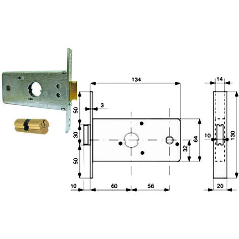 Serratura infilare per fasce caten. 1 mandata e scr. mm.64 h 288602 - mm.60 (288.60.2)