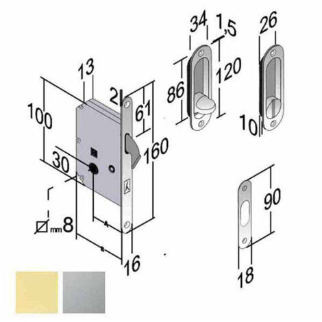 Serratura Infilare per Legno Scorrevole E50 per Bagno Bonaiti OL B2N GB