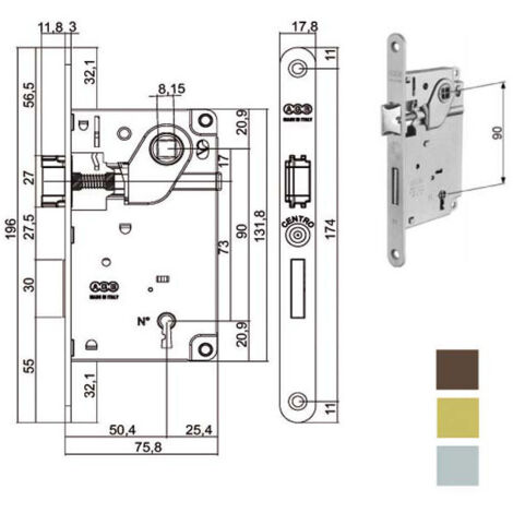Serratura Inf.Legno Centro E50 Bronzata 1002 Agb