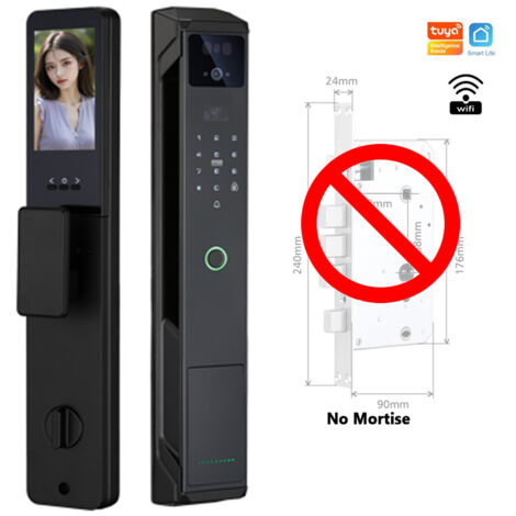 Serratura intelligente con riconoscimento facciale 3D,serratura WiFi con telecamera, app Tuya Smart,uso esterno, impermeabile IP65 (senza incassatura)