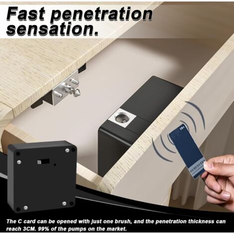 Serratura intelligente NFC per armadietti: include due portachiavi e due schede RFID. Il design nascosto non richiede fori. Adatta per cassetti, armadietti e ambienti industriali.