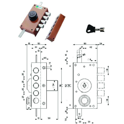 SERRATURA LEGNO APPLICARE 30437 MOTTURA - C.POMPA M2 + SCR + POMOLO E.MM 30 SX - 1 pezzo