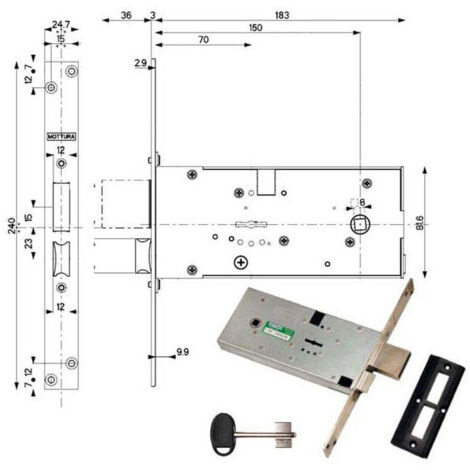 SERRATURA METALLO INFILARE 41812 MOTTURA - B.Q ZINC F.MM 25 DM M4+SCR H.MM 82 E.MM 70 - 1 pezzo