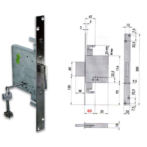 SERRATURA METALLO INFILARE 57015 CISA - B.Q ZINC F.MM 25 DM M4 H.MM 114 E.MM 60 - 1 pezzo