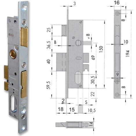 SERRATURA MONTANTE INFILARE 44225 CISA - B.Q ZINC F.MM 16 F.OVALE M2+SCR+Q8 E.MM 15