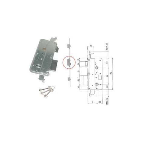 Serratura Multipunto Doppia Mappa 2 Mandate Catenaccio+Scrocco 580 - mm.50 (00580 00 50 3C 00)