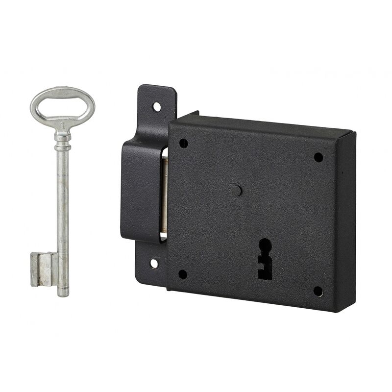 Image of Serratura orizzontale con chiave per porta di cantina, solo catenaccio, sinistra, asse 50mm, 85x76mm, nero, 1 chiave Thirard