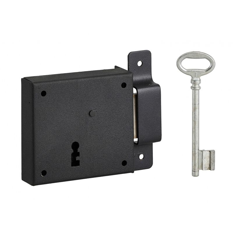 Image of Serratura orizzontale con chiave per porta di cantina, solo catenaccio, destra, asse 50mm, 85x76mm, nero, 1 chiave Thirard