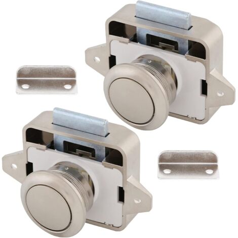 Serratura per camper, chiusura a 2 pulsanti, pulsante per camper, lega di zinco e materiale ABS, solida, affidabile, per camper, yacht, cassetti, ante di armadietti (nichel perlato)