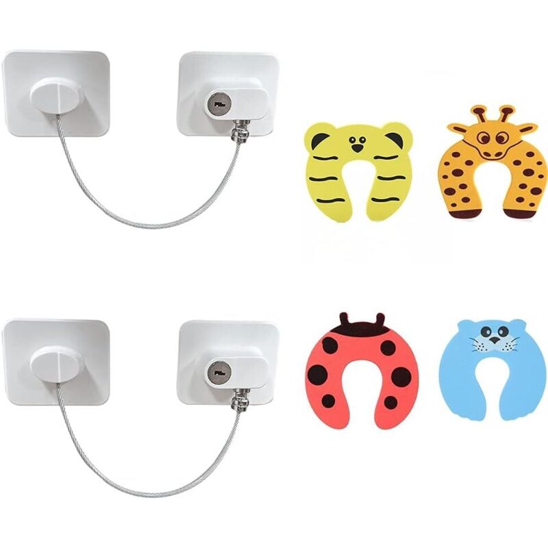 Serratura per porta del frigorifero in 2 pezzi, serratura per porta del congelatore, serratura di sicurezza per porta con cavo, con chiave e