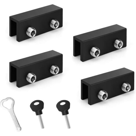 Serratura per porta scorrevole, 4 pezzi, fermaporta scorrevole nero, fermaporta scorrevole regolabile per finestra scorrevole, con due chiavi, serratura per porta scorrevole per patio e finestre
