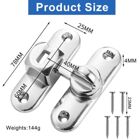 Serratura per porta scorrevole, serratura per porta scorrevole a 90/180 gradi, serratura per porta interna con viti per cucina, finestra, camera da letto (argento)
