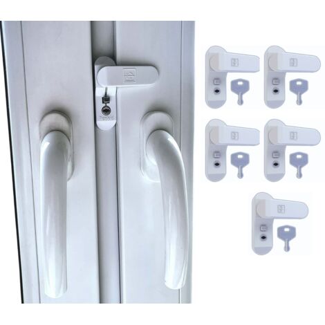 Serratura per porte e finestre bianca - con pulsante e chiave, protezione bambini (set da 5)
