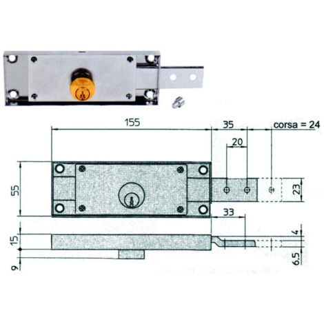 Serratura per serranda laterale cilindro fisso tondo - Specifiche: DX mm 155x15x55h (8232.9)