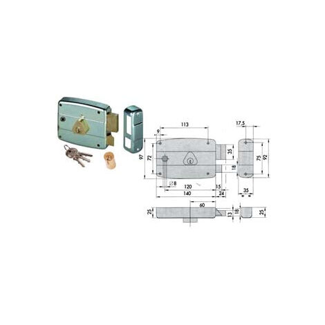 Serratura Portoncino Quadro Catenaccio E Scrocco Cilindro Fisso 50571 - mm.60 DX (50571601)