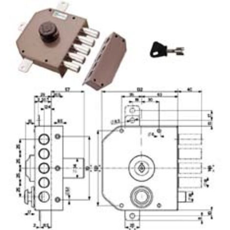SERRATURA QUINTUPLICE APPLICARE S/SCROCCO CON POMOLO A POMPA 30641- - mm.60 SX cilindro ø mm.30 (30641VS60J) - 1 pezzi MOTTURA