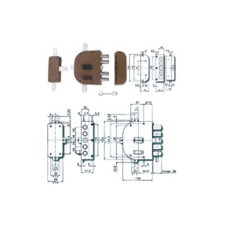 Image of Serratura quintuplice da applicare con scrocco doppia mappa 2350 - mm.60 sx (2350-51) 1 pezzi Cr