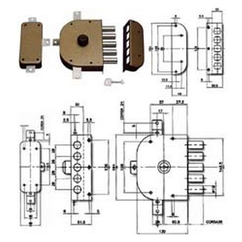 Image of CR - serratura quintuplice da applicare senza s occo a pompa 3300 - MM.60 sx (3300C-52)