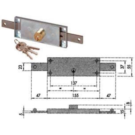 Serratura Serranda Centrale Cilindro Fisso Tondo 41510 - mm.155x15x55h. (41510780)