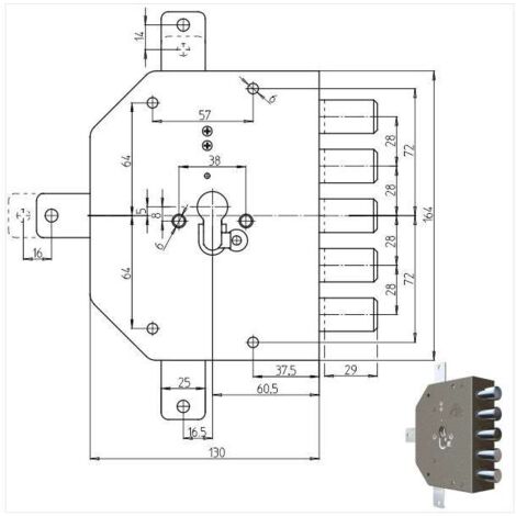 Serratura Sicura Quintuplice Dx Cilindro  2300Pe Cr