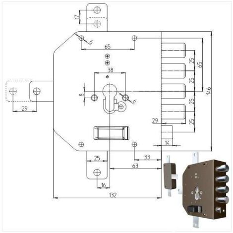 Serratura Sicura Quintuplice Dx Cilindro  2350Pe Mc Cr