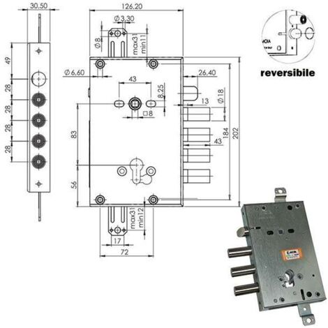 Serratura Sicura Triplice Cilindro  E63 Rci664+10/280 Moia