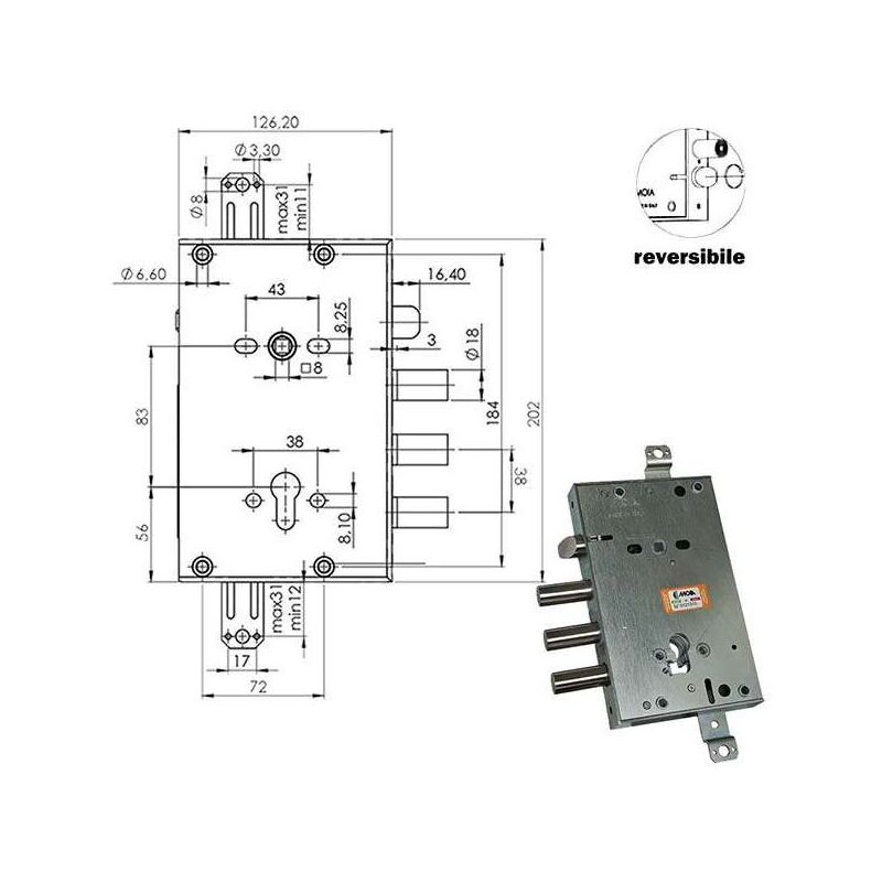 Serratura Sicura Triplice Cilindro E63 Rci664 380 Moia