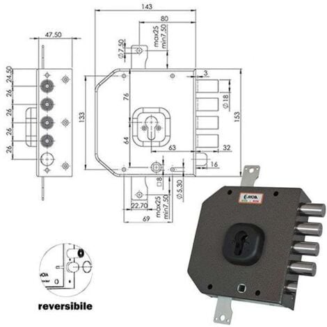 Serratura Sicura Triplice Sx Cilindro  A454 Moia