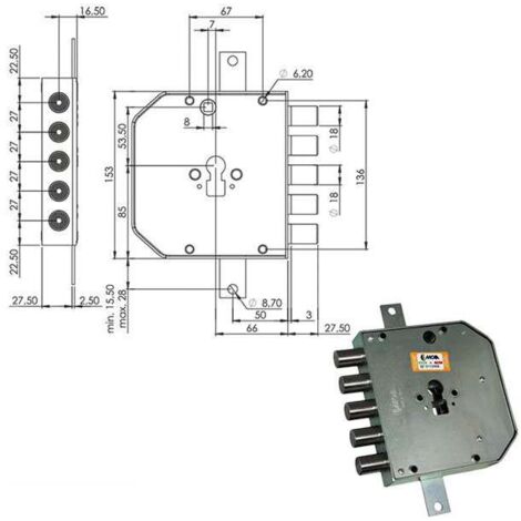 Serratura Sicura Triplice Sx Cilindro E63 Res653/270 Moia