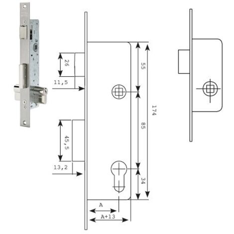 Serratura Tesa 2215/28/ai Senza Gancio