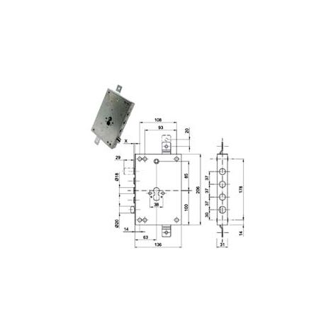 SERRATURA TRIP.APPLICARE C/SCROCCO REGOLABILE CIL. EUR. BLINDATE 50137- - mm.63, interasse catenacci mm.37 - 1 pezzi CIPIERRE