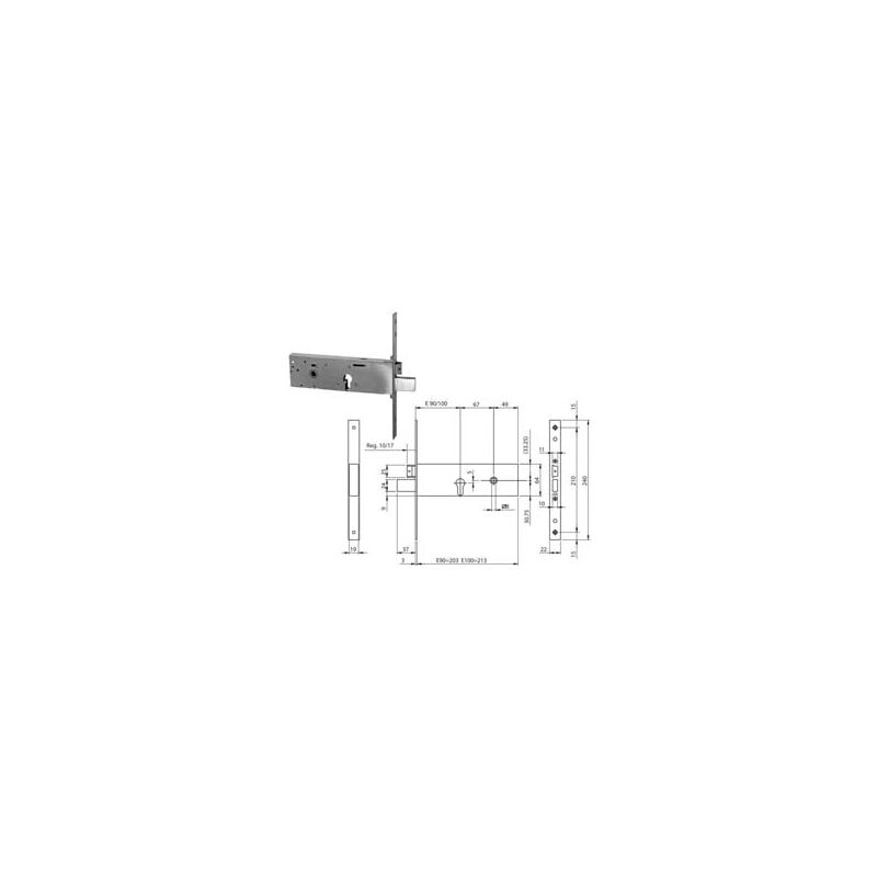 Image of Serratura tripl. infil. fasce cat.+ scr. profilo europ. mm.64 h 96112 - mm.90 (961120902) 10 pezzi Iseo