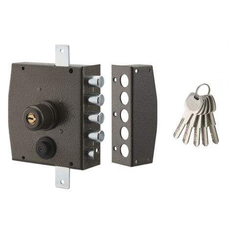 Serratura triplice 3 punti chiave punzonata, da applicare, acciaio, 154x140 mm, destra, 5 chiavi - THIRARD