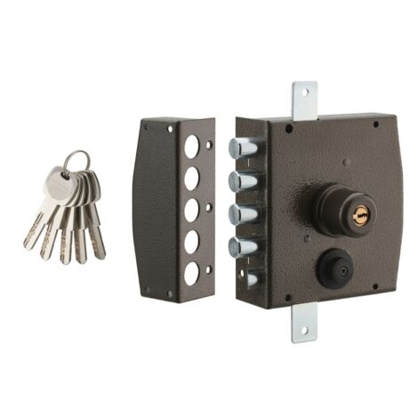 Serratura triplice 3 punti chiave punzonata, da applicare, acciaio, 154x140 mm, sinistra, 5 chiavi - THIRARD