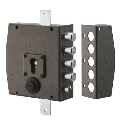 Serratura triplice 3 punti per cilindro europeo, da applicare, acciaio, 154x140 mm, destra, 5 chiavi - THIRARD