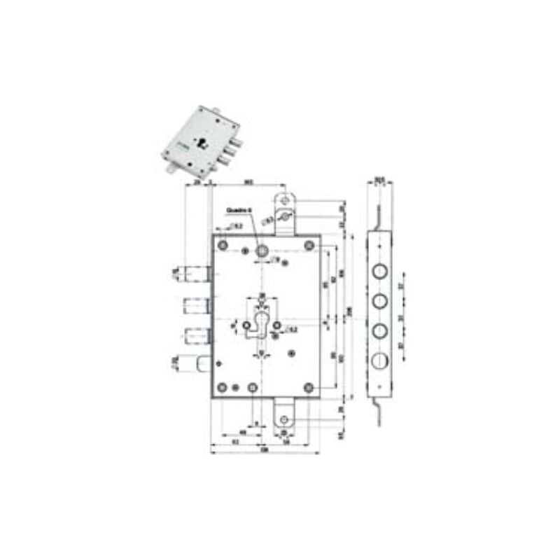 Serratura triplice applicare con scrocco cil. eur